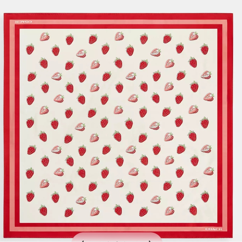 NWT Coach Retro Strawberry Print Silk Square Scarf CAP58